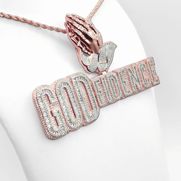 14K Rose Gold Finish Godfidence & Free 24inch x 3mm Rope Chain. - Picture 7 of 8